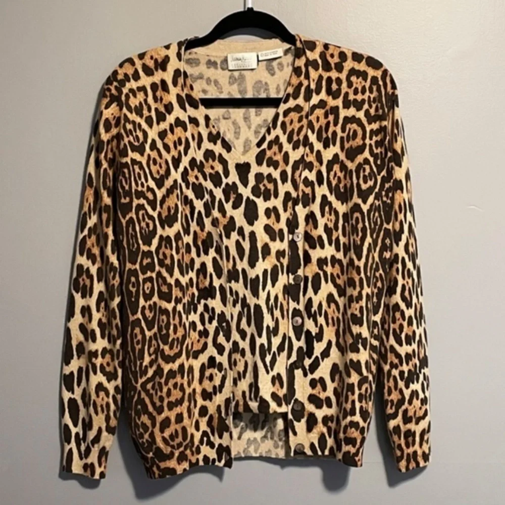 Vintage Leopard Print Neiman Marcus Cashmere Cardigan and T Shirt Twinset - Picture 1 of 7